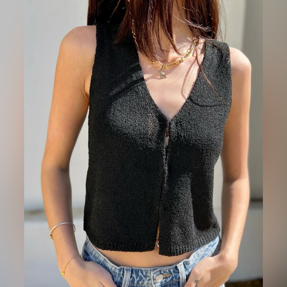 Black Knit Sleeveless Cardigan